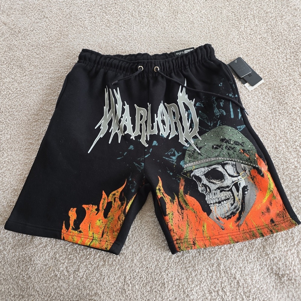Eighty Eight Brand‎ "WARLORD" Shorts Skull Military Helmet Rhinestones Gothic L